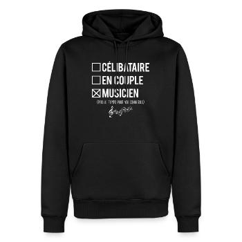 Célibataire en couple musicien humour métier - Sweat à capuche Premium bio Homme - noir - Devant - Nico (187cm)