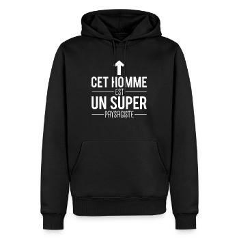 Cet homme est un super paysagiste humour métier - Sweat à capuche Premium bio Homme - noir - Devant - Nico (187cm)