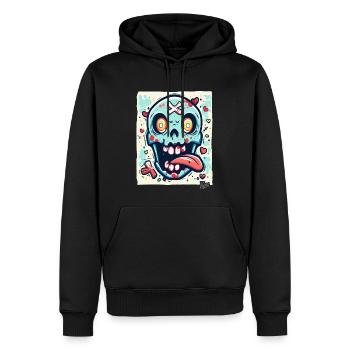 Verrückter, Lustiger, Verrückt-Bunter Totenkopf - Männer Premium Bio Hoodie - Schwarz - Vorne - Nico (187cm)