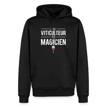 Je suis viticulteur pas magicien vigne métier vin - Sweat à capuche Premium bio Homme - noir - Devant - Nico (187cm)