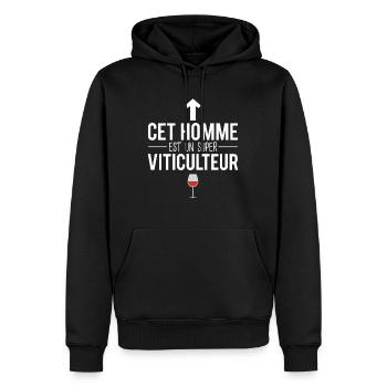 Cet homme est un super viticulteur métier vin - Sweat à capuche Premium bio Homme - noir - Devant - Nico (187cm)