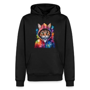 Katze Hoodie Bunt Lustig Tier Design Print - Männer Premium Bio Hoodie - Schwarz - Vorne - Nico (187cm)