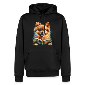 Poméranie Poméranie Livre de lecture Dog Print - Sweat à capuche Premium bio Homme - noir - Devant - Nico (187cm)