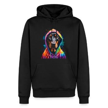 Dobermann Hoodie Hund Bunt Lustig Tier Print - Männer Premium Bio Hoodie - Schwarz - Vorne - Nico (187cm)