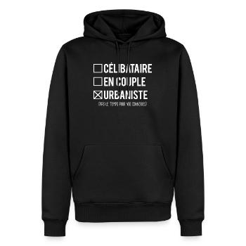 Célibataire en couple urbaniste humour métier - Sweat à capuche Premium bio Homme - noir - Devant - Nico (187cm)