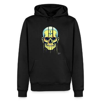 ein cooler Cartoon Totenkopf - Männer Premium Bio Hoodie - Schwarz - Vorne - Nico (187cm)