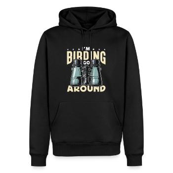 Observation des oiseaux Je fais le tour de la mangeoire à oiseaux - Sweat à capuche Premium bio Homme - noir - Devant - Nico (187cm)