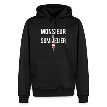 Monsieur le sommelier métier vin humour - Sweat à capuche Premium bio Homme - noir - Devant - Nico (187cm)