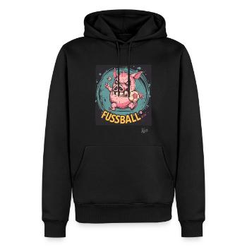 Cochon de football : Nous voulons le football maintenant - Sweat à capuche Premium bio Homme - noir - Devant - Nico (187cm)