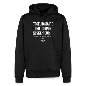 Célibataire en couple skipper humour bateau - Sweat à capuche Premium bio Homme - noir - Devant - Nico (187cm)