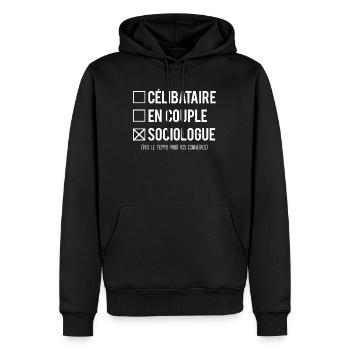 Célibataire en couple sociologue humour métier - Sweat à capuche Premium bio Homme - noir - Devant - Nico (187cm)