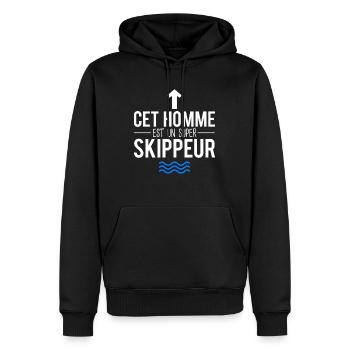 Cet homme est un super skipper capitaine bateau - Sweat à capuche Premium bio Homme - noir - Devant - Nico (187cm)