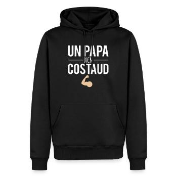 Papa bien costaud cadeau papa fête des pères - Sweat à capuche Premium bio Homme - noir - Devant - Nico (187cm)
