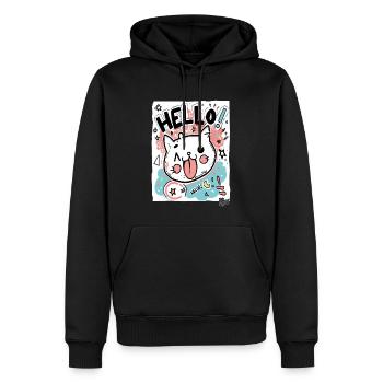 Mignon petit chat blanc dit bonjour - Sweat à capuche Premium bio Homme - noir - Devant - Nico (187cm)