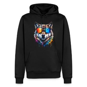 Wolf Sunglasses Colorful Animal Design Print - Men’s Premium Organic Hoodie - black - Front - Nico (187cm)