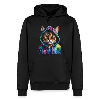 Katze Hoodie Bunt Lustig Tier Design Print - Männer Premium Bio Hoodie - Schwarz - Vorne - Nico (187cm)
