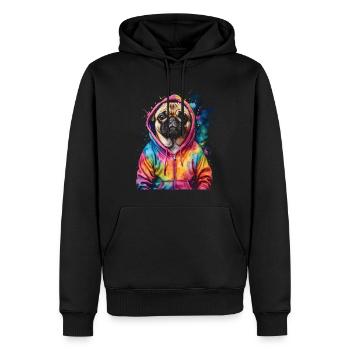 Mops Hoodie Hund Bunt Lustig Tier Design Print - Männer Premium Bio Hoodie - Schwarz - Vorne - Nico (187cm)