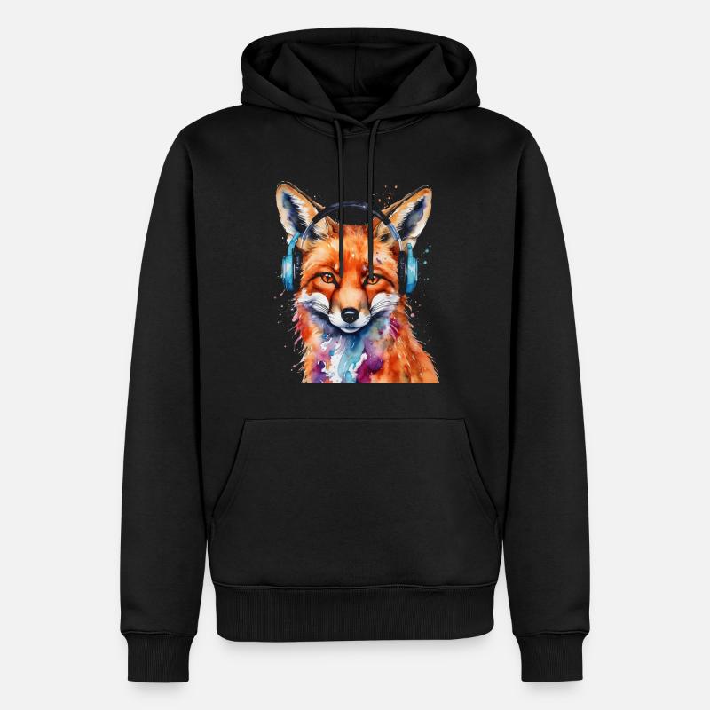 Fuchs Kopfhörer Musik Bunt Tier Design Print - Männer Premium Bio Hoodie - Schwarz