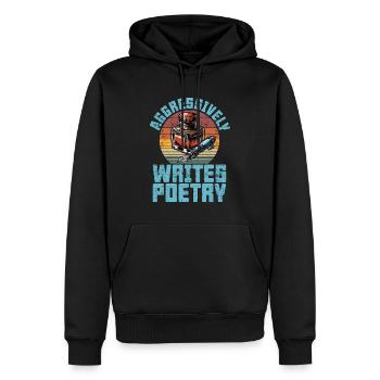 Un amateur de poésie écrit agressivement un amateur de livres rétro - Sweat à capuche Premium bio Homme - noir - Devant - Nico (187cm)