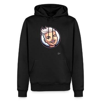 Kurzhaarige Glückskatze: Frau, Frisch und Frech! - Männer Premium Bio Hoodie - Schwarz - Vorne - Nico (187cm)