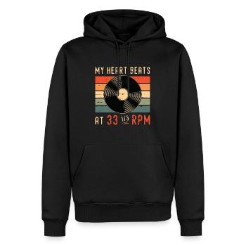 Disques vinyles Mon cœur bat chez Retro Vinyl Player - Sweat à capuche Premium bio Homme - noir - Devant - Nico (187cm)