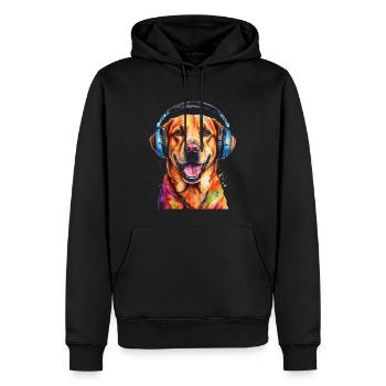 Labrador Retriever Kopfhörer Hund Tier Print - Männer Premium Bio Hoodie - Schwarz - Vorne - Nico (187cm)