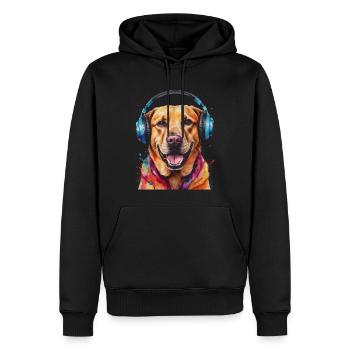 Labrador Retriever Kopfhörer Hund Tier Print - Männer Premium Bio Hoodie - Schwarz - Vorne - Nico (187cm)