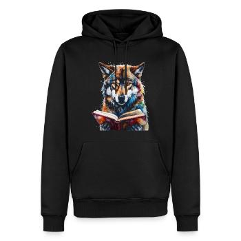 Wolf Lesen Buch Bunt Tier Design Print - Männer Premium Bio Hoodie - Schwarz - Vorne - Nico (187cm)