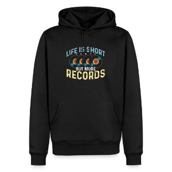 La vie des disques vinyles est courte Acheter plus de lecteur vinyle - Sweat à capuche Premium bio Homme - noir - Devant - Nico (187cm)