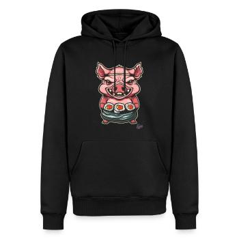 Little Scary Sushi Pig Master - Men’s Premium Organic Hoodie - black - Front - Nico (187cm)