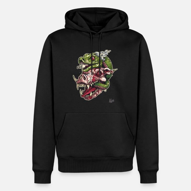 Zombie-Schweine-Kopf-Schlangen-Schädel - Männer Premium Bio Hoodie - Schwarz