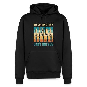 Forgeage de la lame Pas de cuillères à gauche Couteau Making Retro - Sweat à capuche Premium bio Homme - noir - Devant - Nico (187cm)