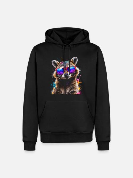 Waschbär Sonnenbrille Bunt Tier Design Print - Herre Premium økologisk hoodie - sort