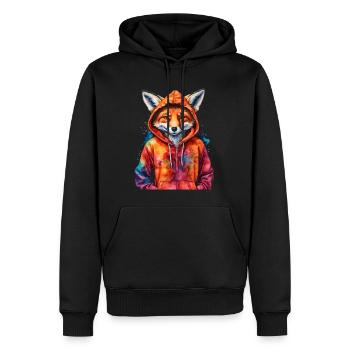 Fuchs Hoodie Bunt Lustig Tier Design Print - Männer Premium Bio Hoodie - Schwarz - Vorne - Nico (187cm)