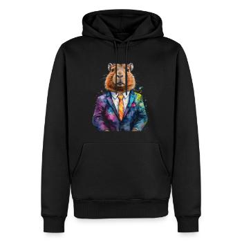 Capybara Anzug Capy Bunt Tier Design Print - Männer Premium Bio Hoodie - Schwarz - Vorne - Nico (187cm)