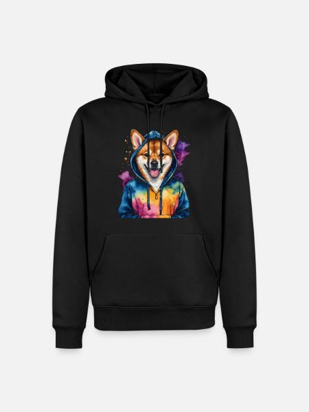 Shiba Inu hættetrøje hund sjovt dyr design print - Herre Premium økologisk hoodie - sort