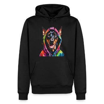 Dobermann Hoodie Hund Bunt Lustig Tier Print - Männer Premium Bio Hoodie - Schwarz - Vorne - Nico (187cm)