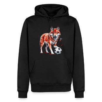 Wolf Fußball Bunt Serbien Srbija Tier Design Print - Männer Premium Bio Hoodie - Schwarz - Vorne - Nico (187cm)
