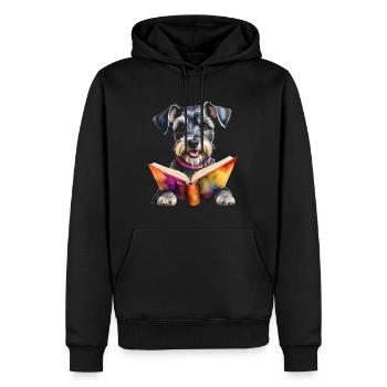 Zwergschnauzer Lesen Hund Lustig Tier Design Print - Männer Premium Bio Hoodie - Schwarz - Vorne - Nico (187cm)