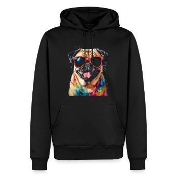 Mops Sonnenbrille Hund Bunt Lustig Design Print - Männer Premium Bio Hoodie - Schwarz - Vorne - Nico (187cm)