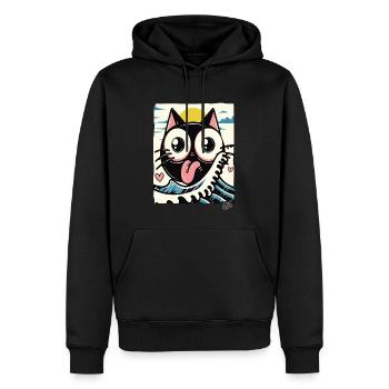 Vagues japonaises aimant chat noir - Sweat à capuche Premium bio Homme - noir - Devant - Nico (187cm)