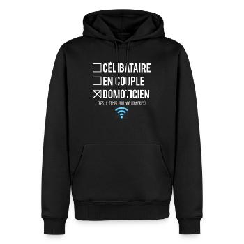 Célibataire en couple domoticien humour métier - Sweat à capuche Premium bio Homme - noir - Devant - Nico (187cm)