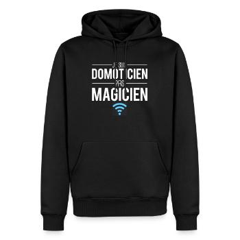 Je suis domoticien pas magicien métier - Sweat à capuche Premium bio Homme - noir - Devant - Nico (187cm)