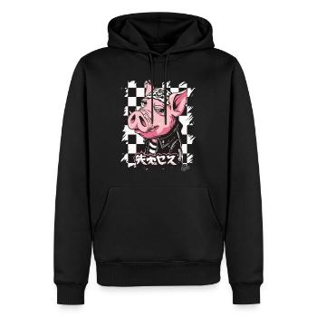 Rocker japonais : Cochon Bosozoku - Sweat à capuche Premium bio Homme - noir - Devant - Nico (187cm)