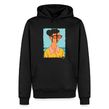 Portrait d’une femme avec des lunettes de soleil en vacances - Sweat à capuche Premium bio Homme - noir - Devant - Nico (187cm)