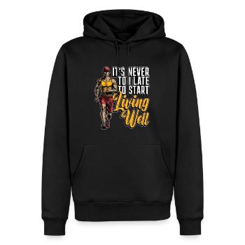 Health Coach It's Never Too Late To Start Workout - Männer Premium Bio Hoodie - Schwarz - Vorne - Nico (187cm)