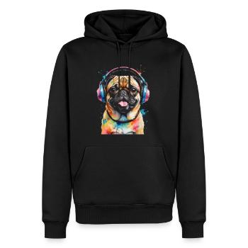 Mops Kopfhörer Hund Bunt Lustig Tier Design Print - Männer Premium Bio Hoodie - Schwarz - Vorne - Nico (187cm)