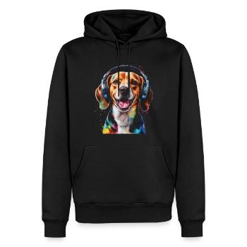 Beagle Headphones Dog Funny Animal Design Print - Men’s Premium Organic Hoodie - black - Front - Nico (187cm)