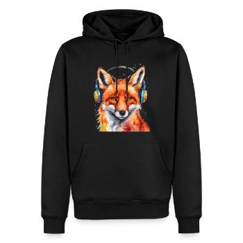 Renard Casque Musique Coloré Animal Design Imprimer - Sweat à capuche Premium bio Homme - noir - Devant - Nico (187cm)