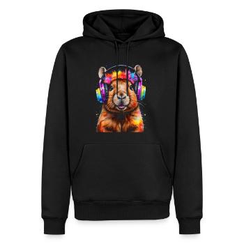 Capybara Kopfhörer Capy Bunt Tier Design Print - Männer Premium Bio Hoodie - Schwarz - Vorne - Nico (187cm)